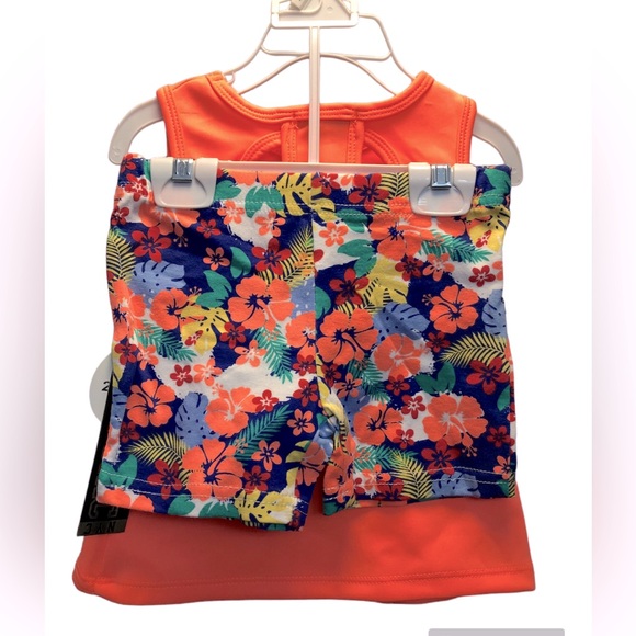 New Chic scuba knit short set, neon coral, 2T - Picture 3 of 7